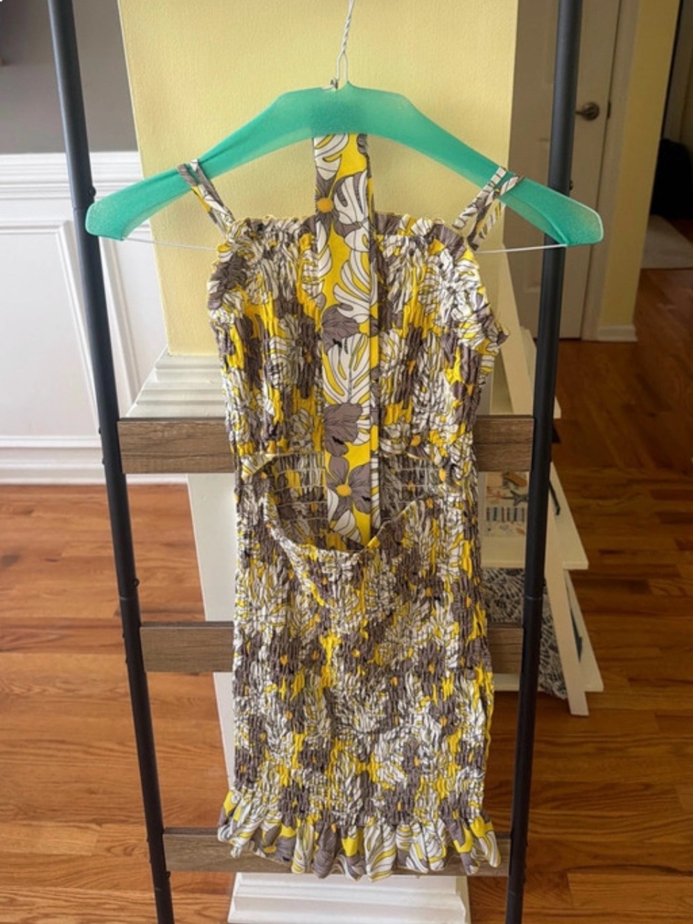 Yellow Floral Smocked Mini Dress